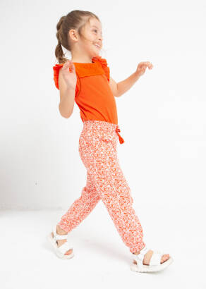 MAYORAL Spodnie długie dla dziewczynki w brzoskwiniowy nadruk 3508-057
