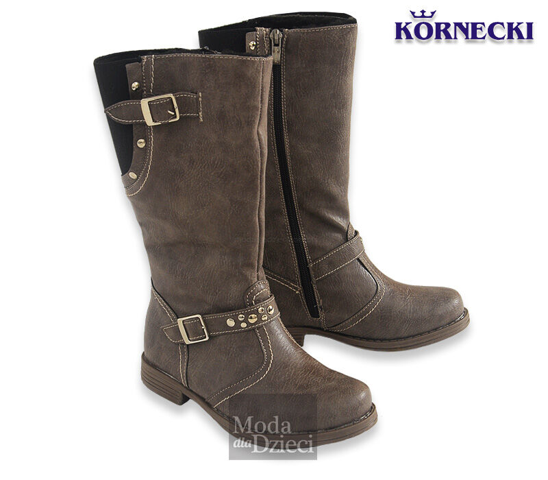 KORNECKI 4362 Kozaki dziewczęce z klamrą brązowe 
