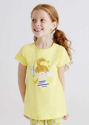 MAYORAL Żółta bluzeczka z krótkim rękawem "dziewczynka z lemoniadą" 3048-078
