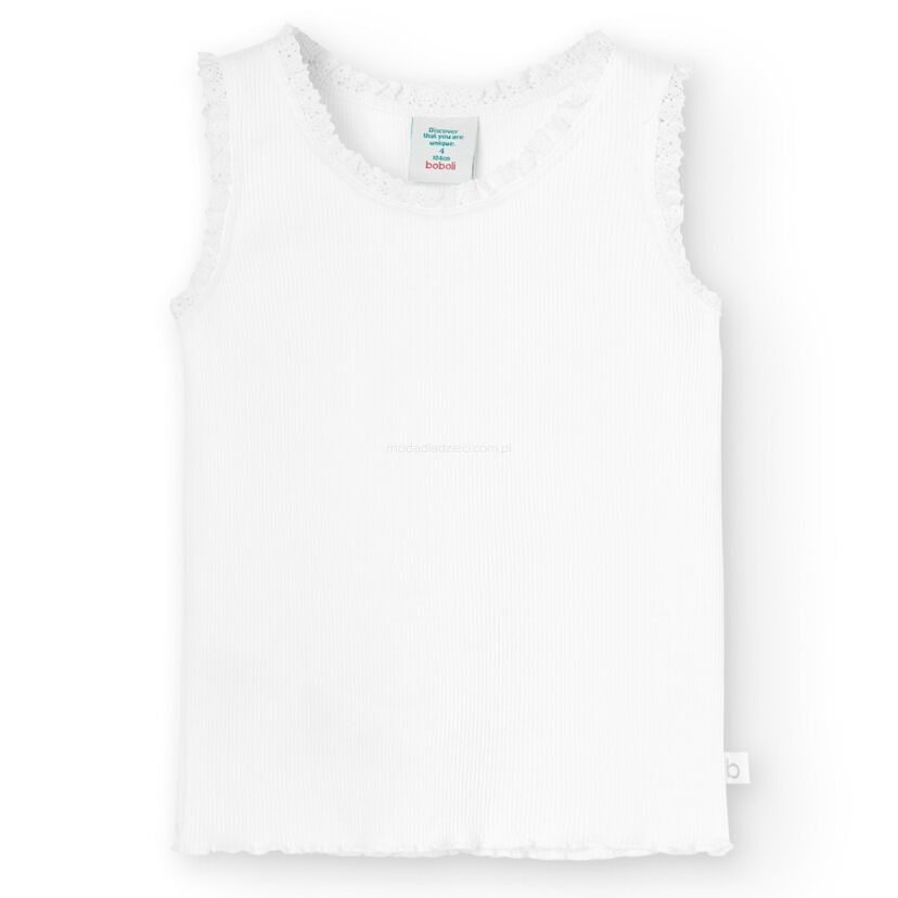 BOBOLI 496010-1100 Biała ,prążkowana bluzeczka dla dziewczynki 